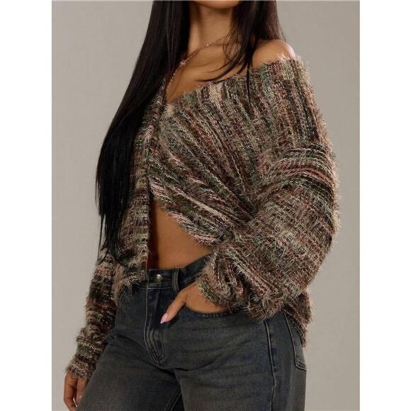 Chunky Knit V-Neck Button-Up Cardigan - Picture 6 of 14